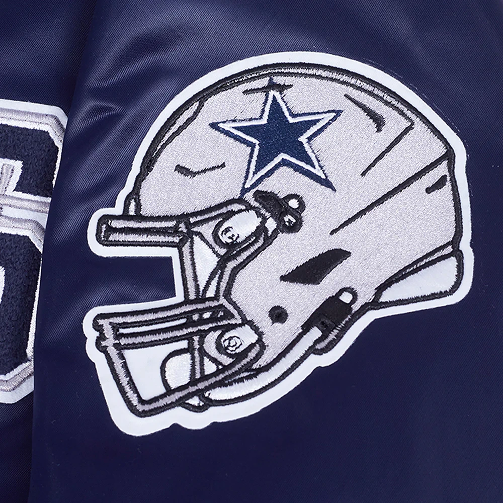 Dallas Cowboys City Ransom Navy Satin Varsity Jacket - Image 7
