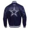 Dallas Cowboys City Ransom Navy Satin Varsity Jacket - Image 4