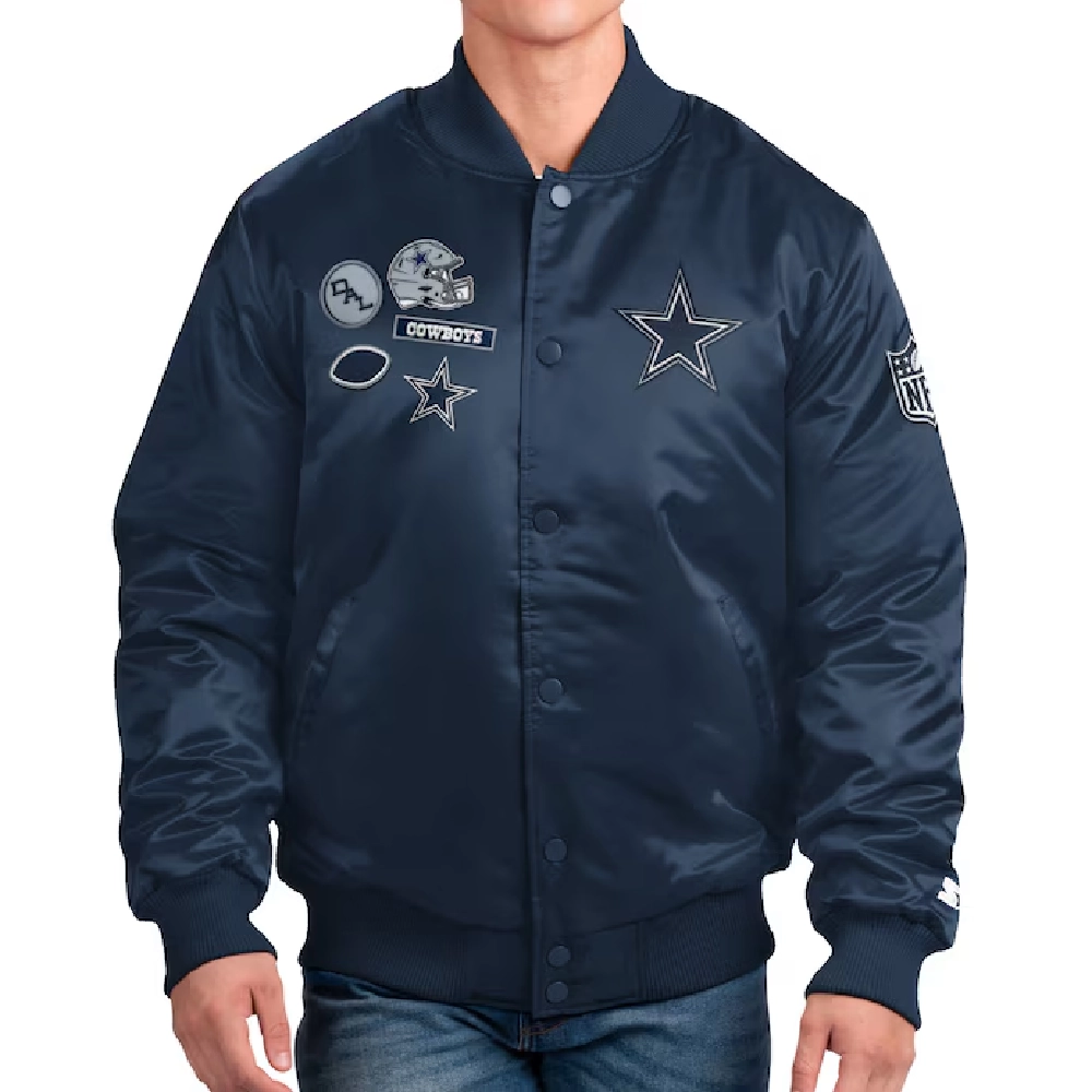 Dallas Cowboys Exclusive Navy Satin Varsity Jacket