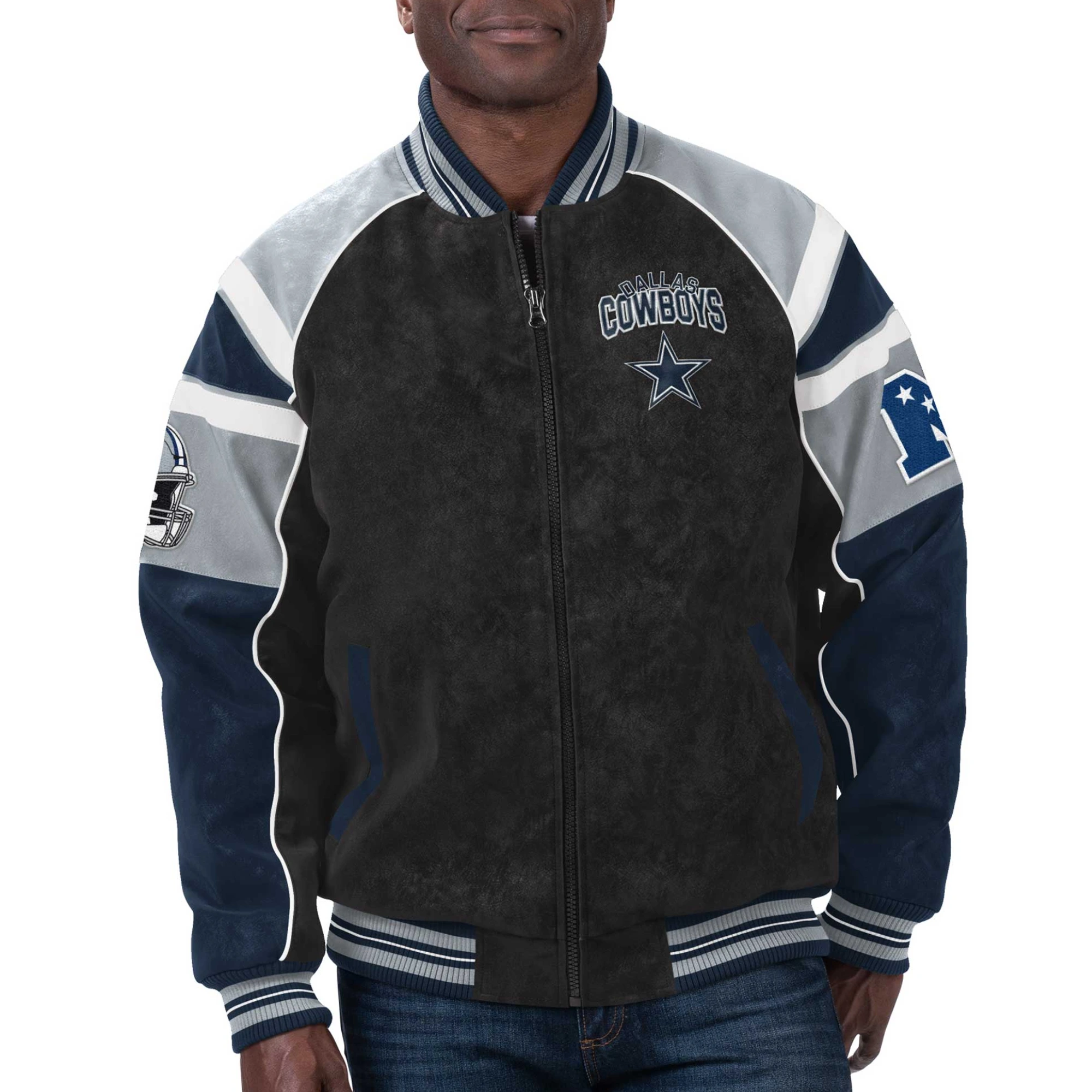 Dallas Cowboys Raglan Black Suede Leather Jacket