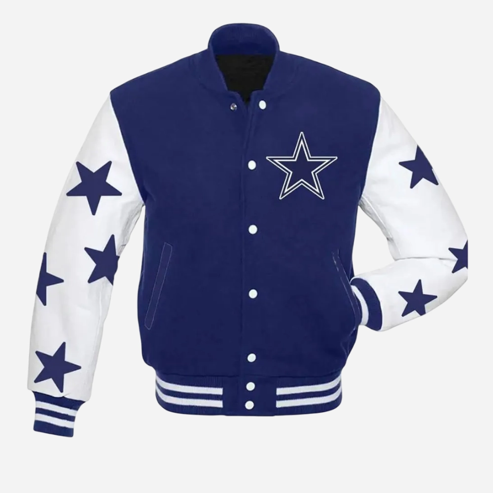 Dallas Cowboys Letterman Navy/White Wool & Leather Jacket