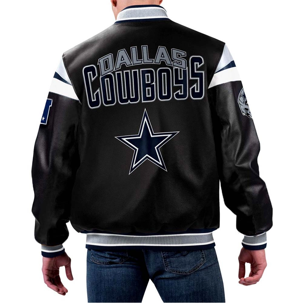 Alternative view of Dallas Cowboys Full-Zip Leather Black Varsity Jacket
