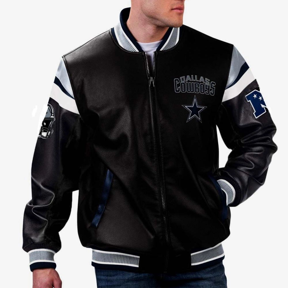 Dallas Cowboys Full-Zip Leather Black Varsity Jacket