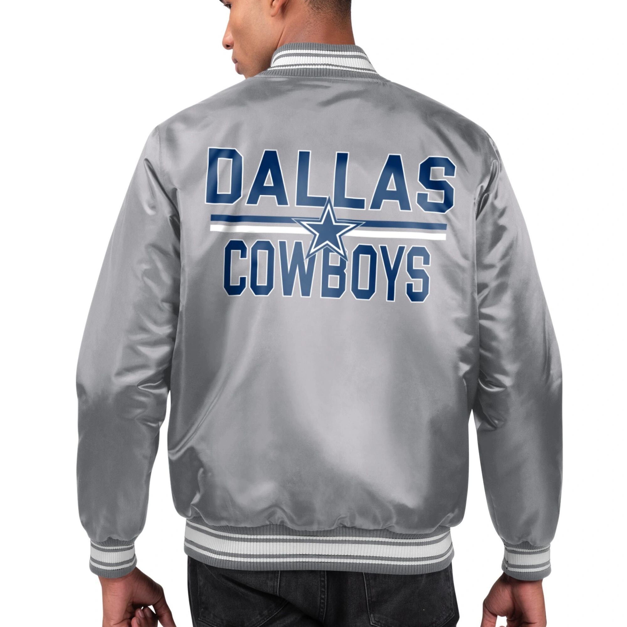 Alternative view of Dallas Cowboys Printed Team Logo Gray Satin Varsity Jacket