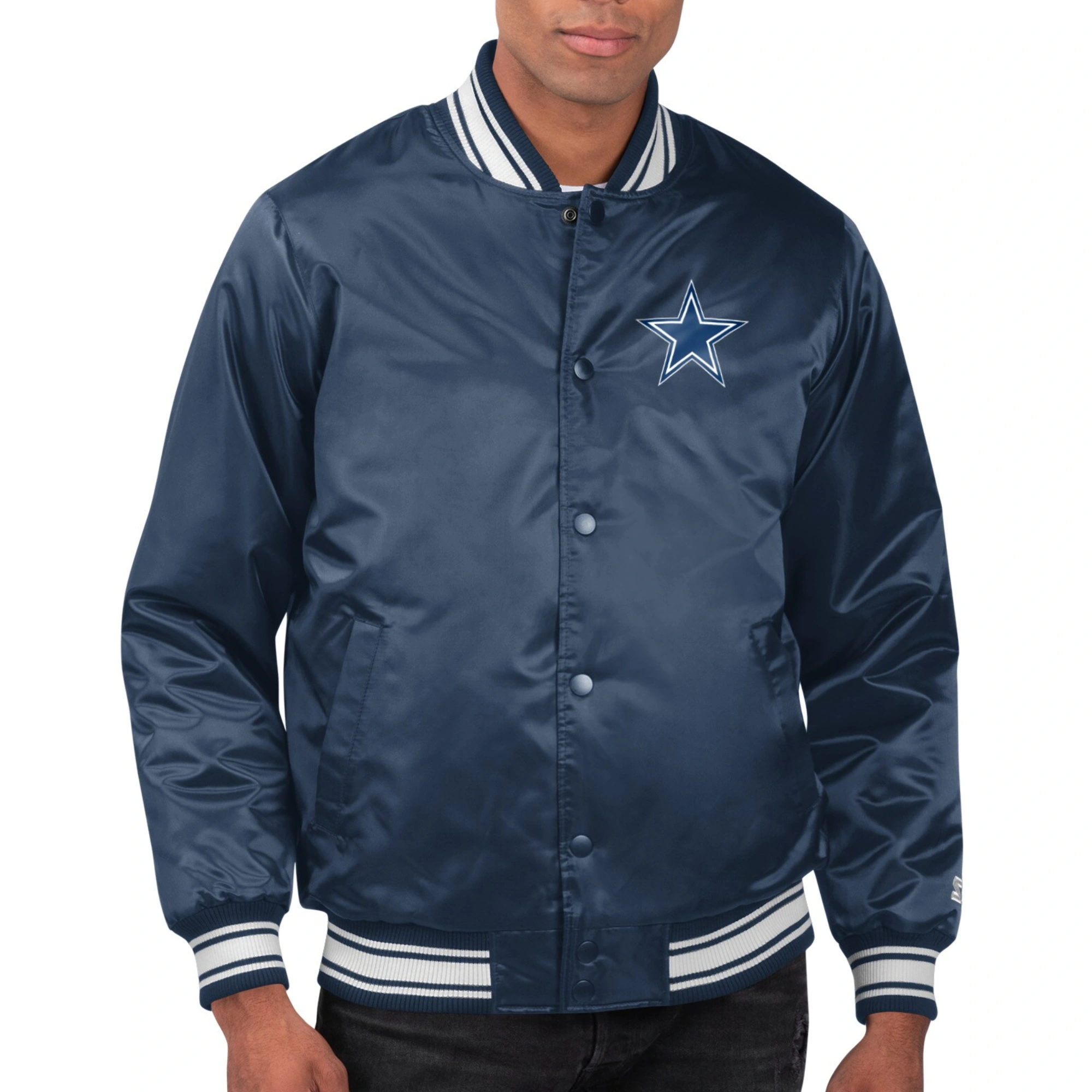 Dallas Cowboys Printed Team Logo Navy Satin Varsity Jacket