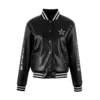 Dallas Cowboys Woman's Metallic Bomber Black Leather Jacket