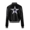 Dallas Cowboys Woman's Metallic Bomber Black Leather Jacket - Image 2