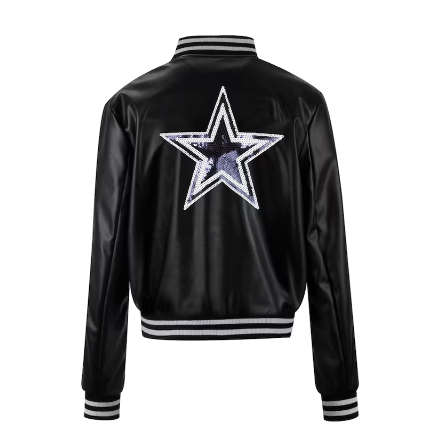 Alternative view of Dallas Cowboys Woman's Metallic Bomber Black Leather Jacket