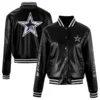 Dallas Cowboys Woman's Metallic Bomber Black Leather Jacket - Image 5