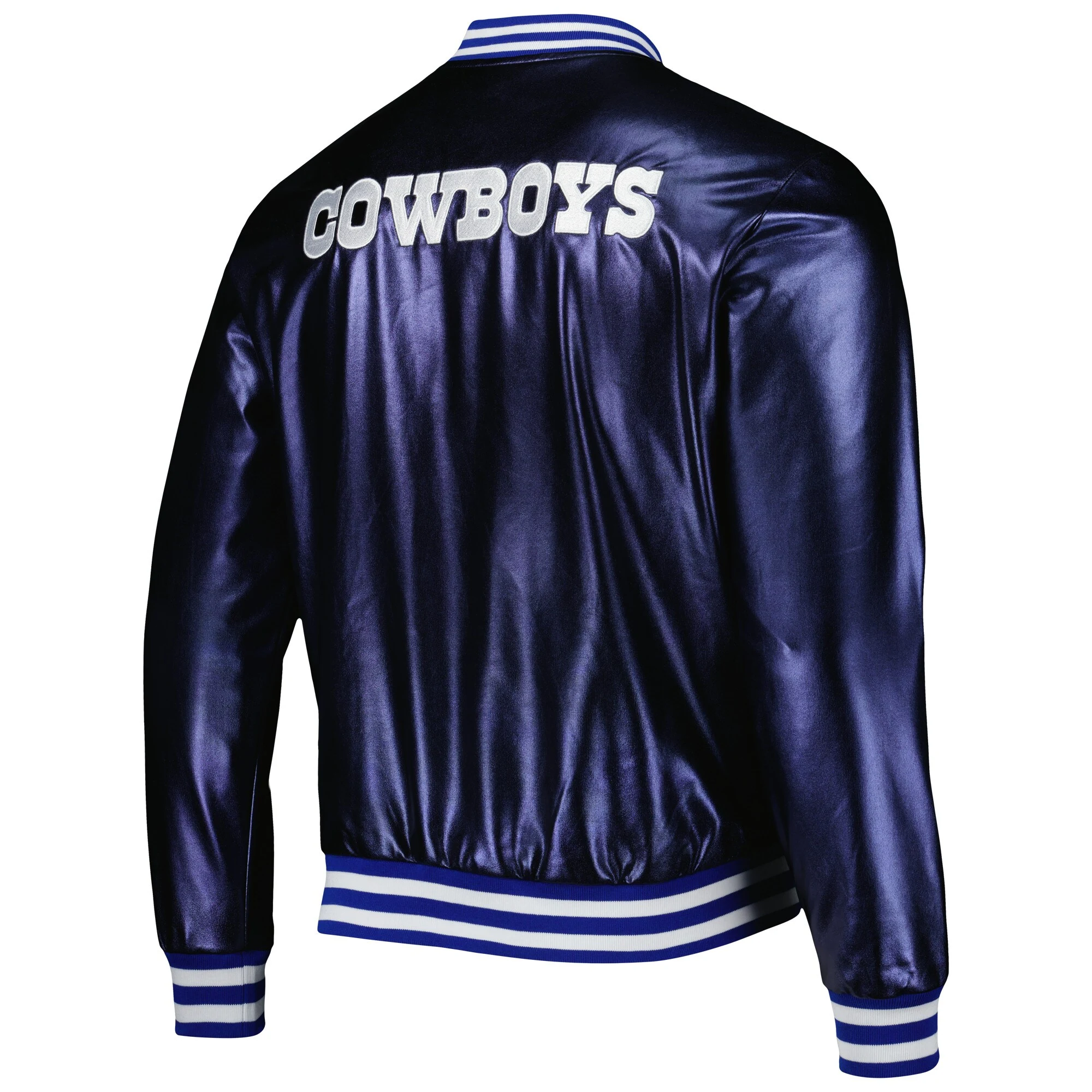 Alternative view of Dallas Cowboys Metallic Bomber Navy Leather Jacket
