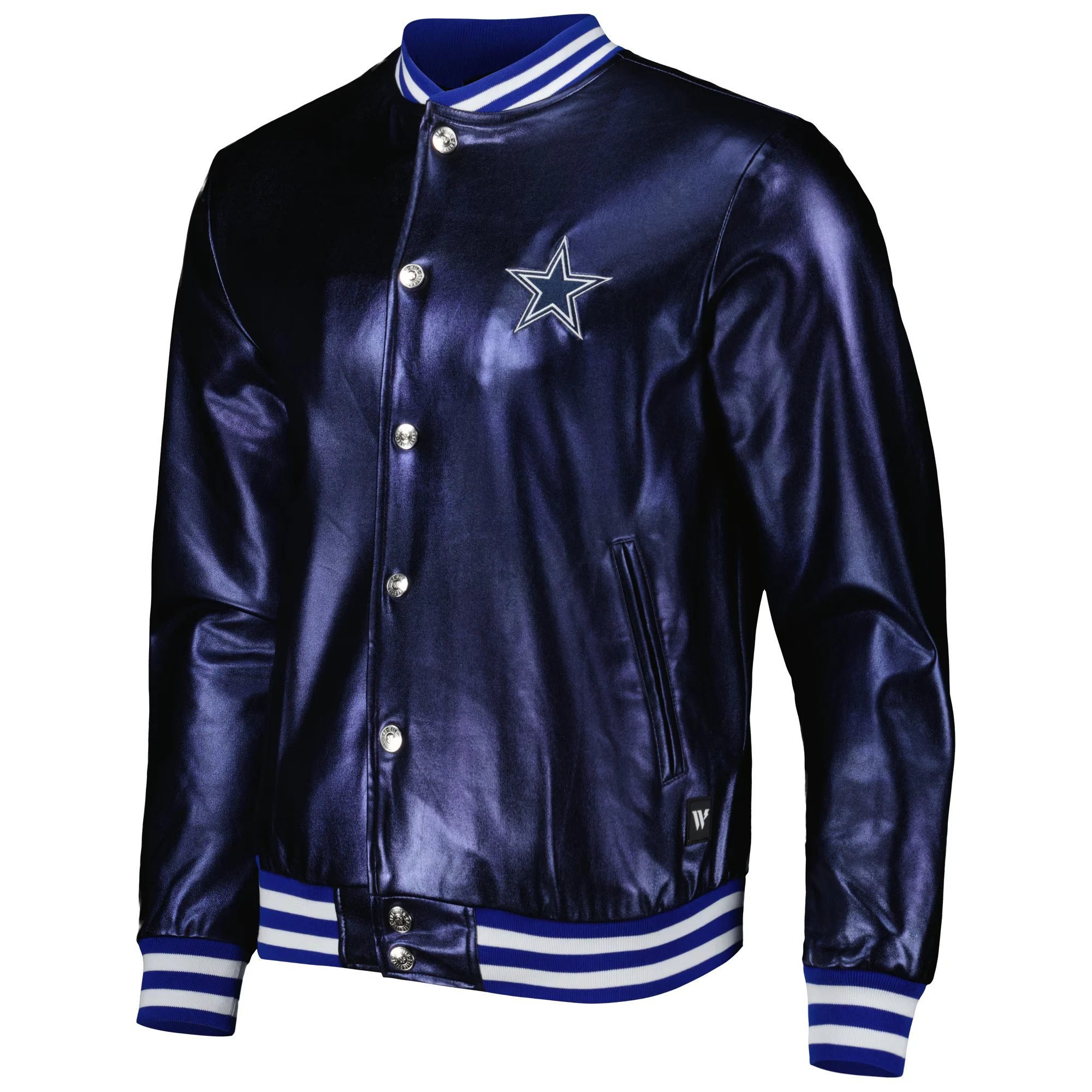 Dallas Cowboys Metallic Bomber Navy Leather Jacket