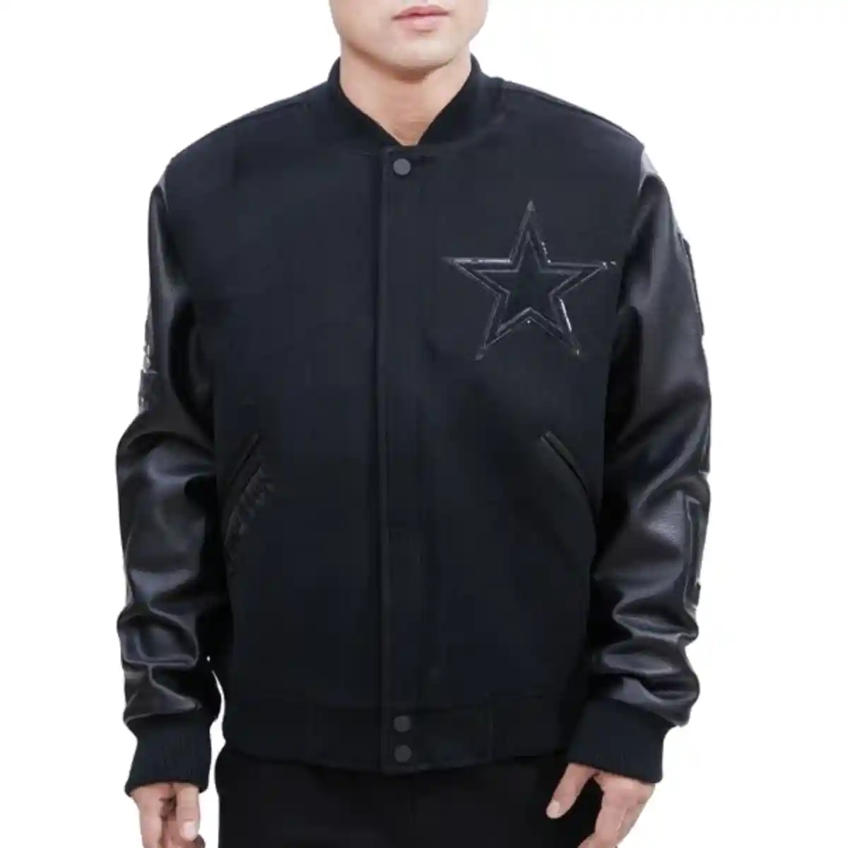 Dallas Cowboys Triple Black Wool/Leather Varsity Jacket