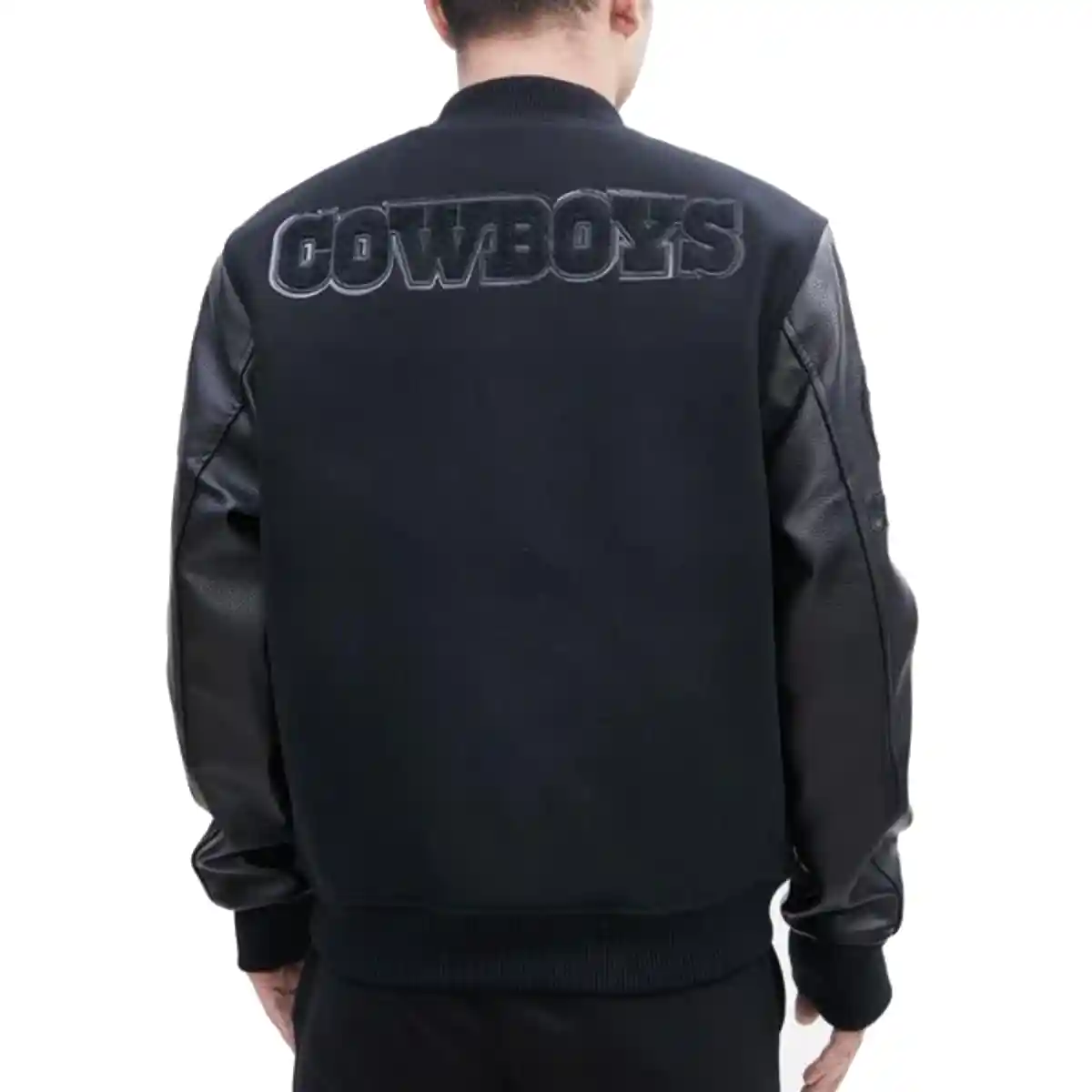 Alternative view of Dallas Cowboys Triple Black Wool/Leather Varsity Jacket
