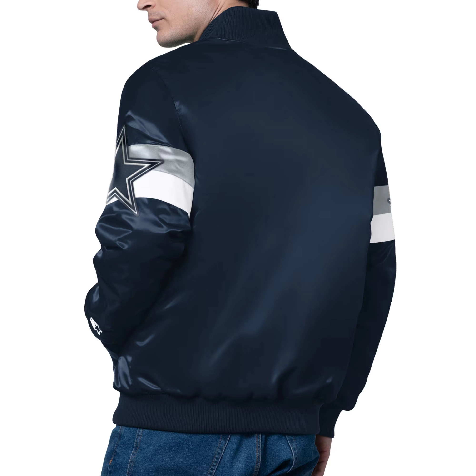 Alternative view of Dallas Cowboys Triple Option Navy Satin Varsity Jacket