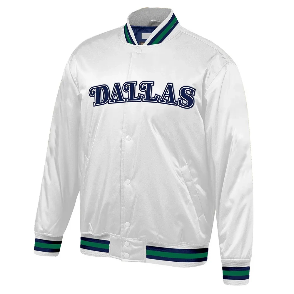 Dallas Mavericks Throwback Wordmark White Satin Jacket