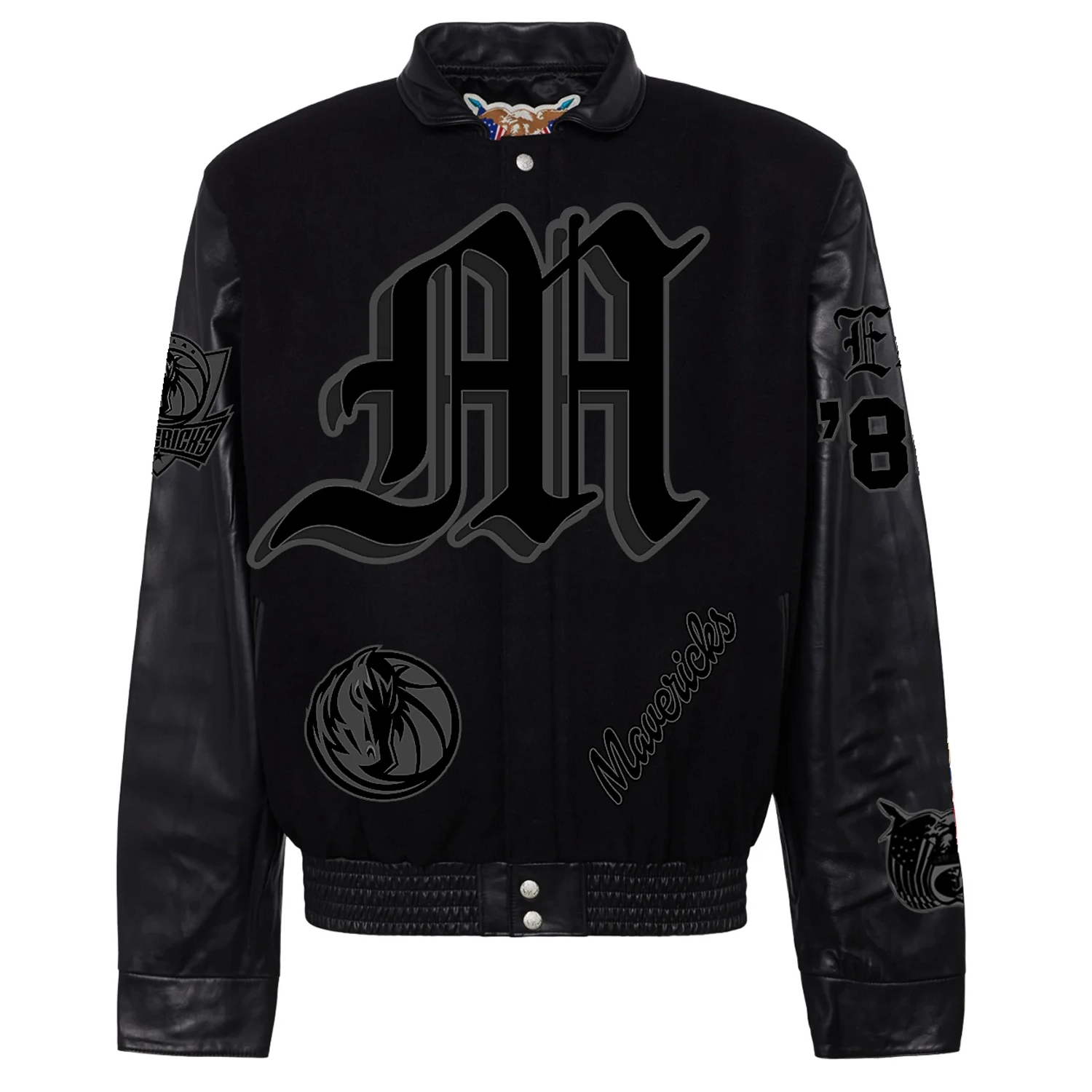 Dallas Mavericks Old English Black Wool/Leather Jacket
