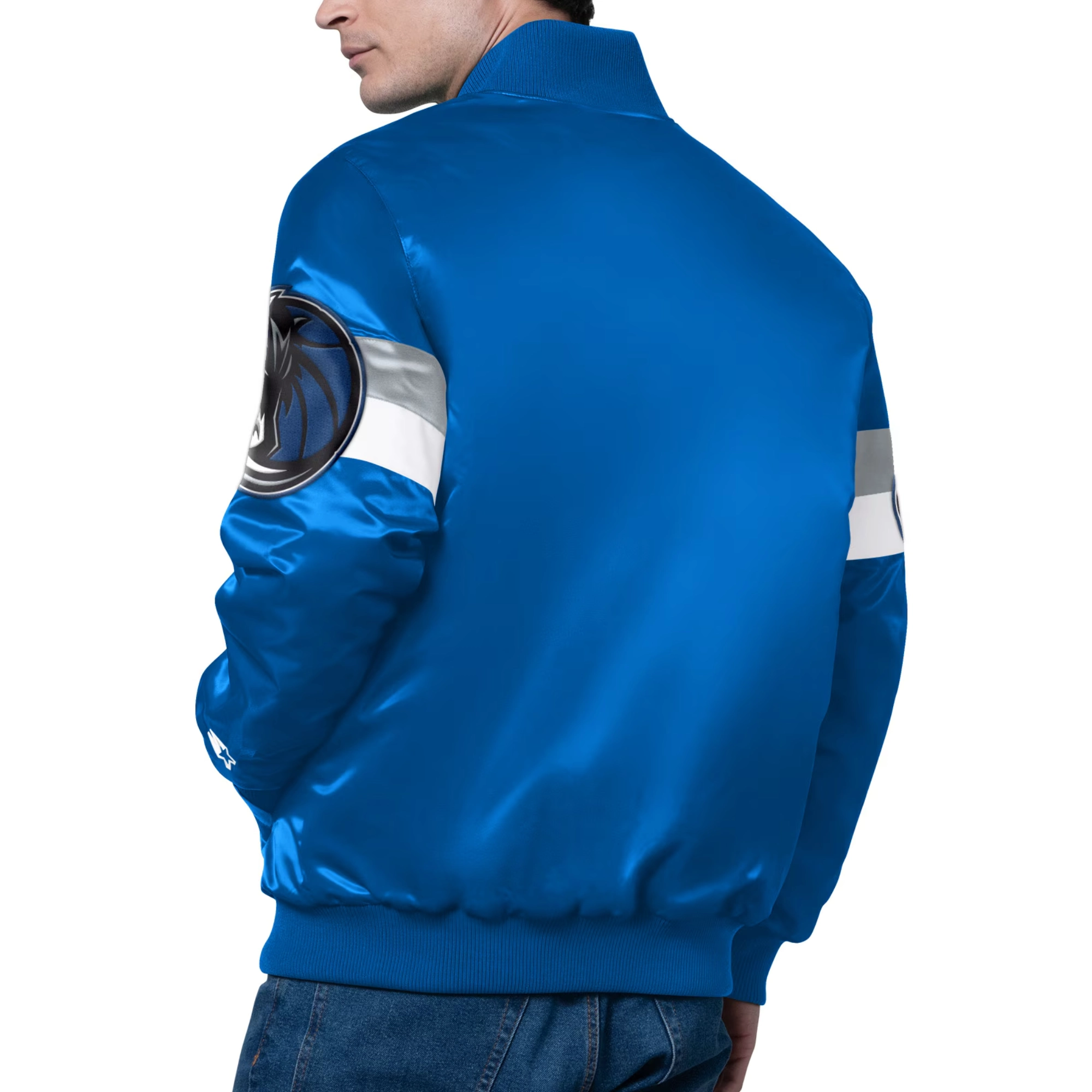 Alternative view of Dallas Mavericks Triple Option Blue Satin Varsity Jacket