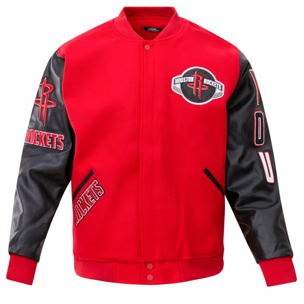 Leather Jacket Rockets Houston Rockets Classic Wool/Leather Varsity Jacket