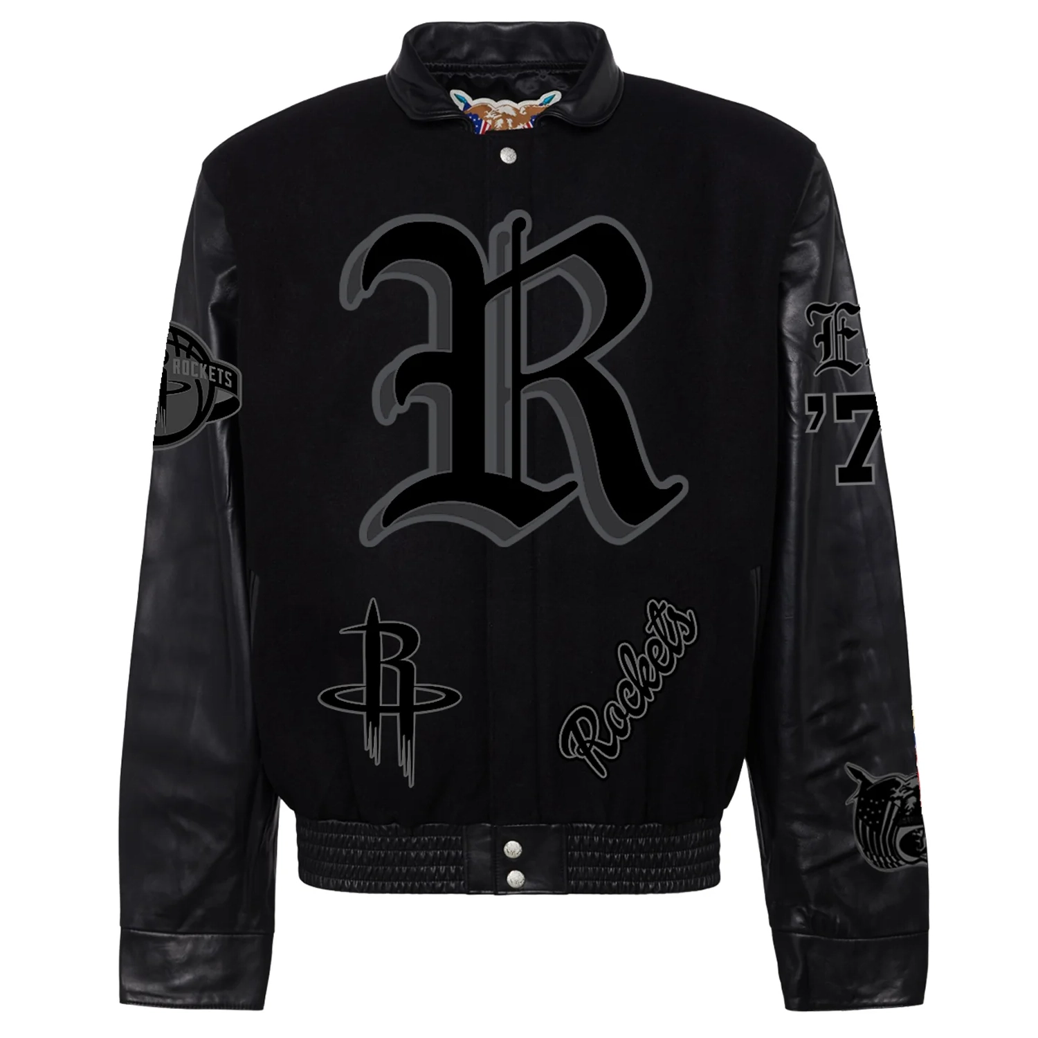 Leather Jacket Rockets Houston Rockets Old English Black Wool/Leather Jacket
