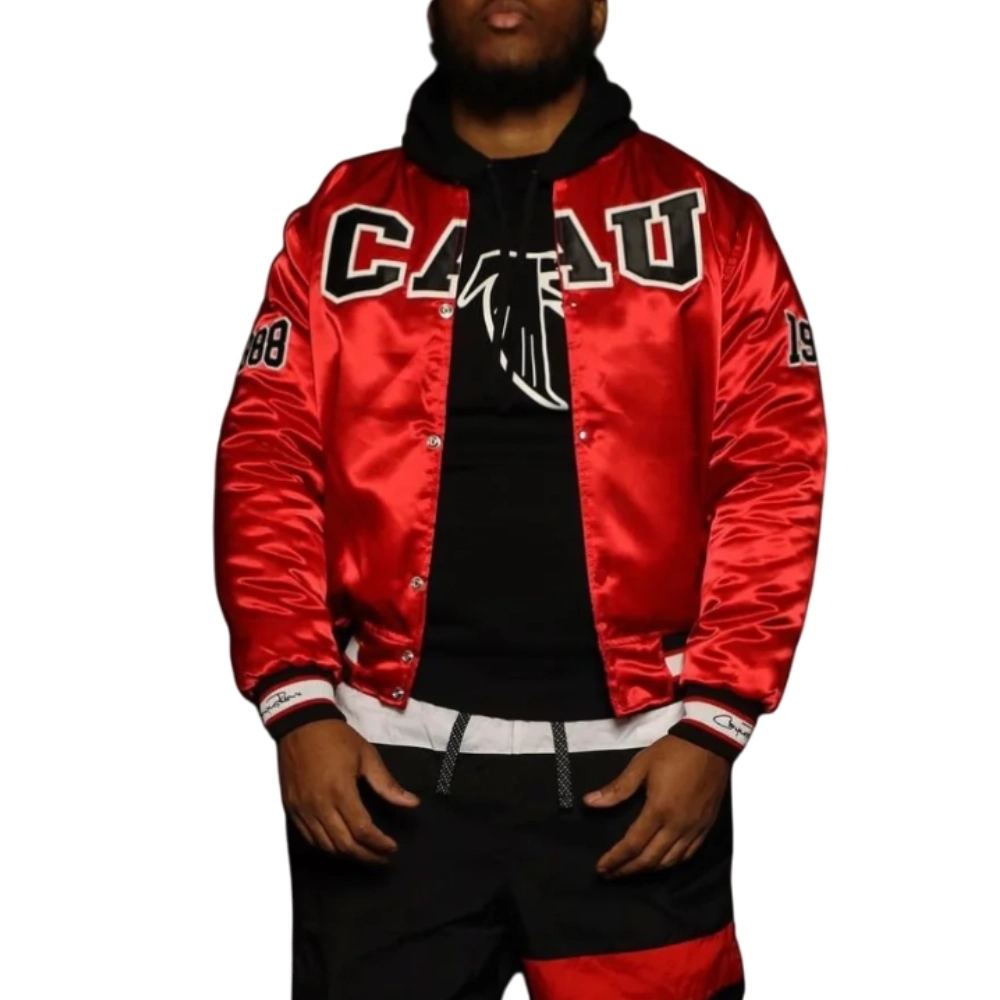 Clark Atlanta Panthers Remix Full-Snap Red Satin Varsity Jacket