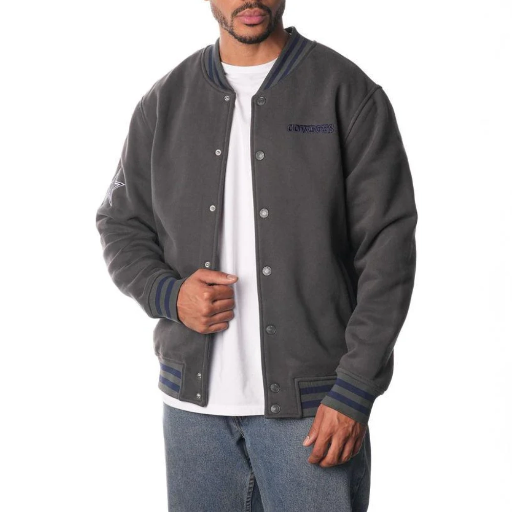 Dallas Cowboys Fleece Bomber Grey Varsity Jacket