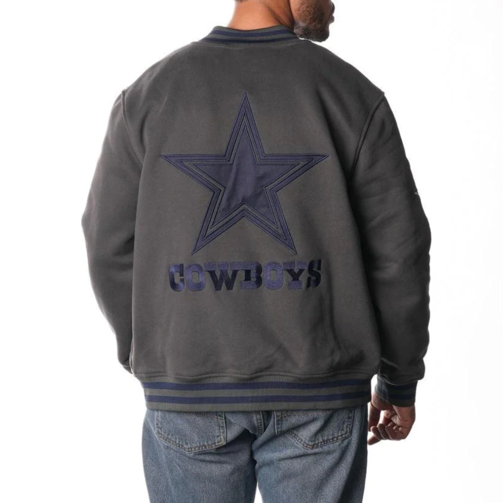 Alternative view of Dallas Cowboys Fleece Bomber Grey Varsity Jacket