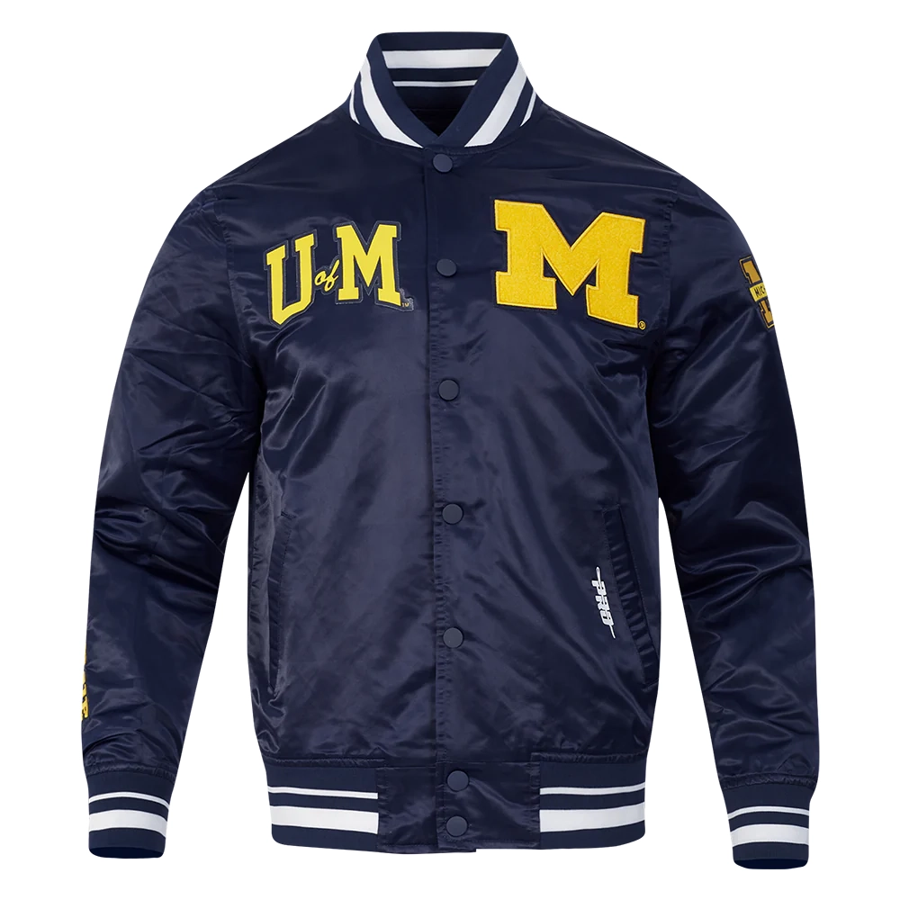 Michigan Wolverines Robe Michigan Wolverines Classic Navy Satin Varsity Jacket