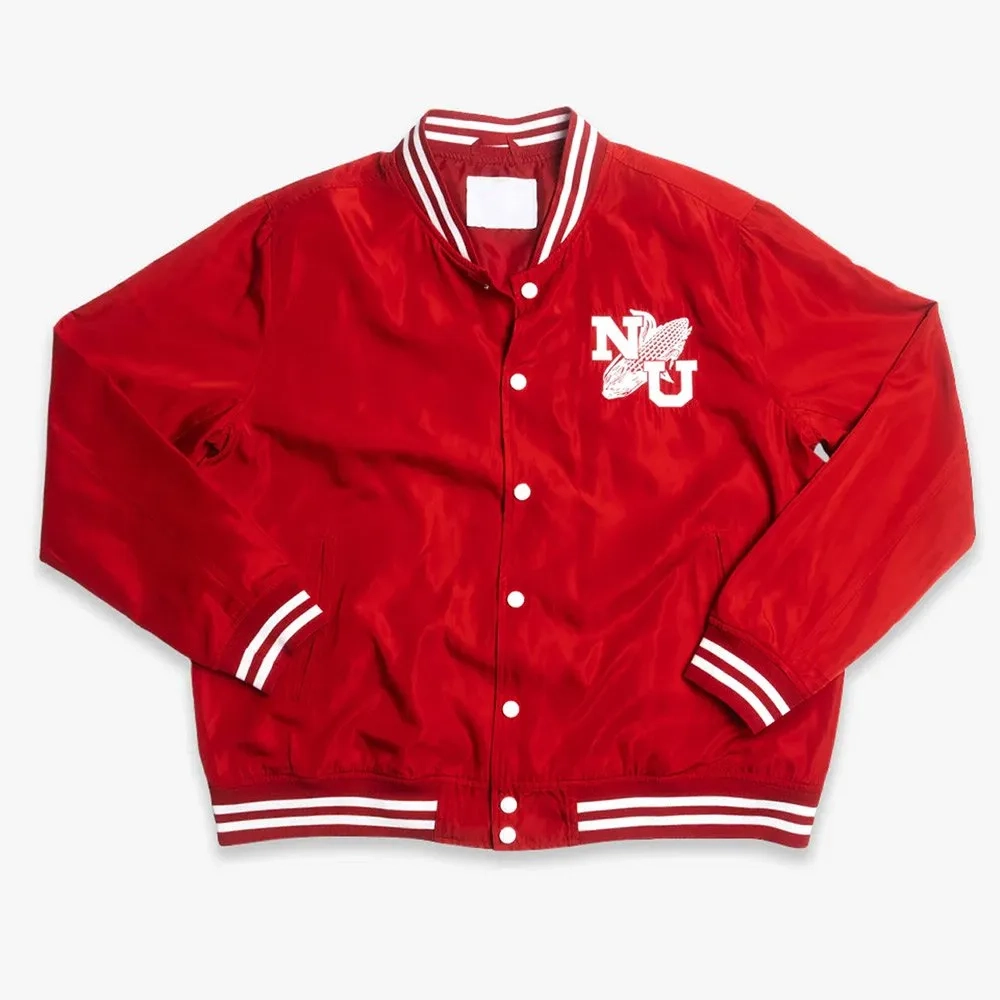 Nebraska Script Nebraska Cornhuskers Script Logo Red Satin Bomber Jacket