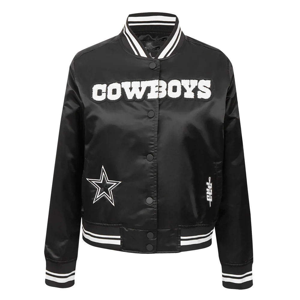 Dallas Cowboys Woman's Pearls Black Satin Varsity Jacket