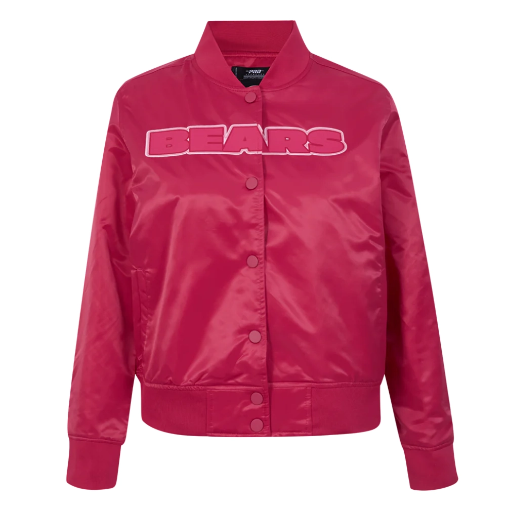 Chicago Bears Women's Triple Pink Satin Varsity Jacket