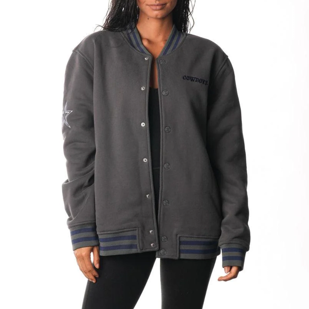 Women’s Dallas Cowboys Fleece Bomber Grey Varsity Jacket