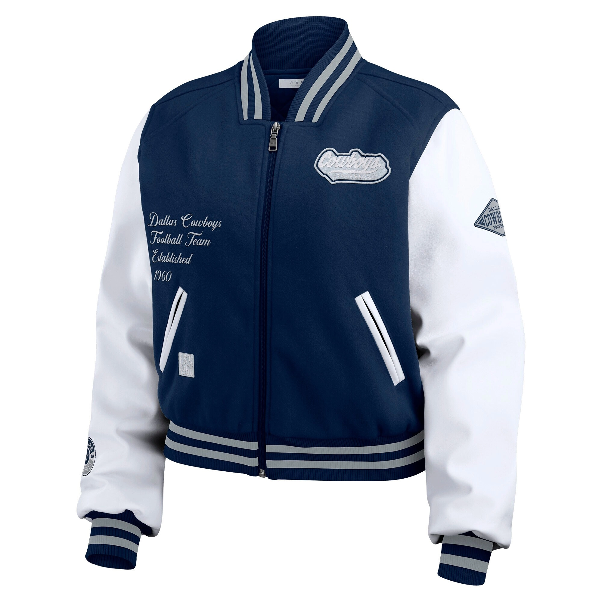 Dallas Cowboys Women’s Cropped Full Zip Navy/White Wool Jacket