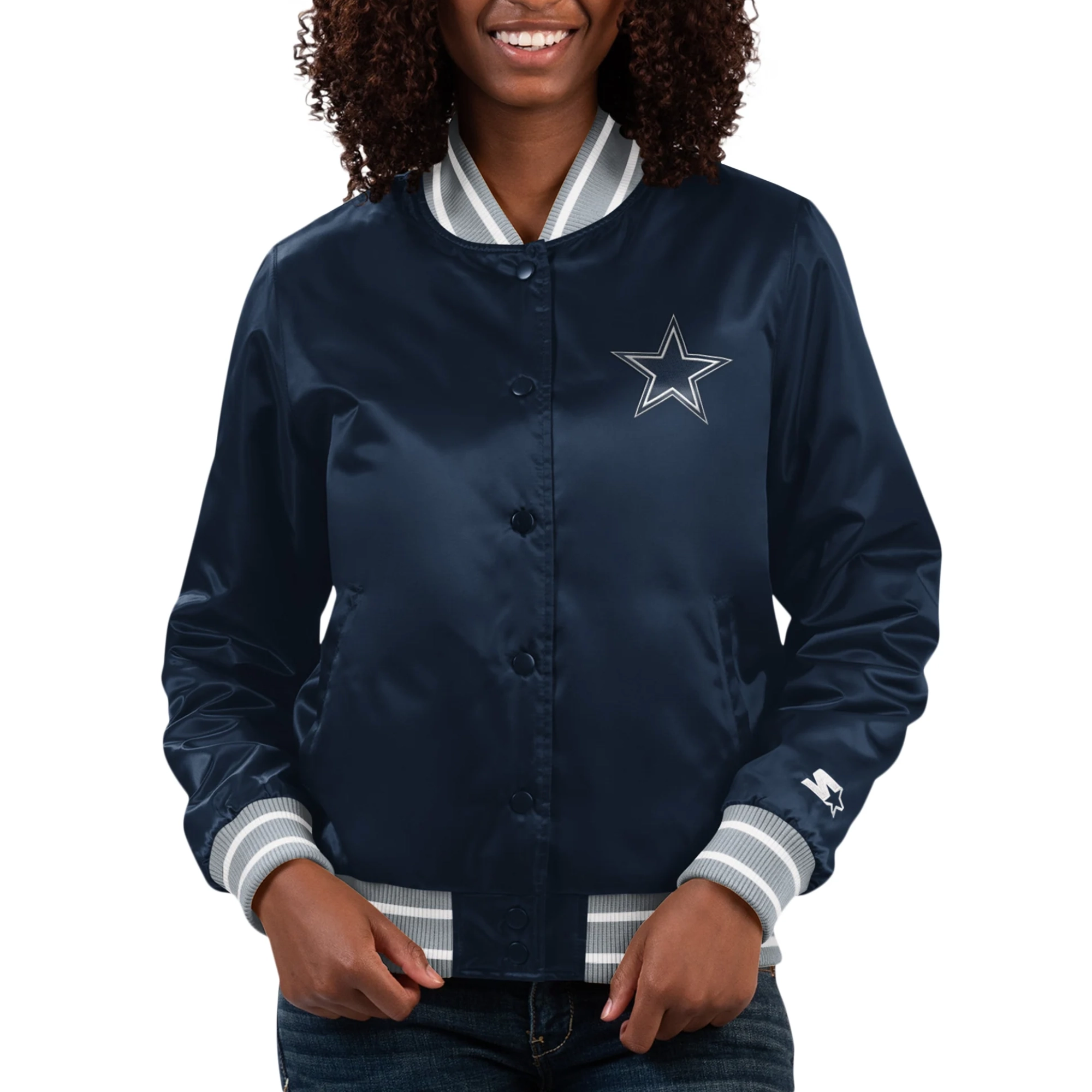 Dallas Cowboys Women's Full Count Blue Satin Jacket