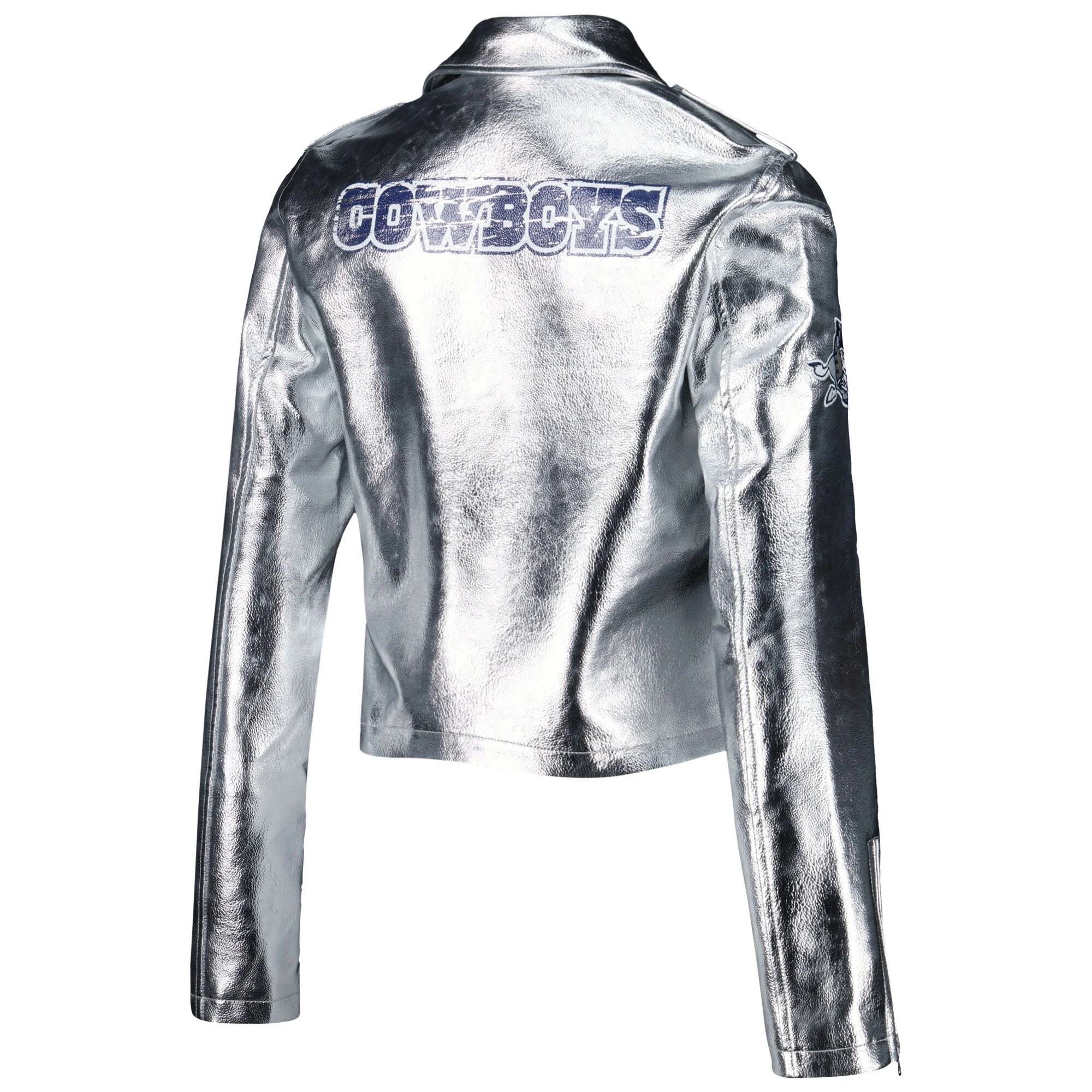 Alternative view of Dallas Cowboys Women’s Moto Full-Zip Silver Leather Jacket