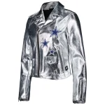 Dallas Cowboys Women’s Moto Full-Zip Silver Leather Jacket