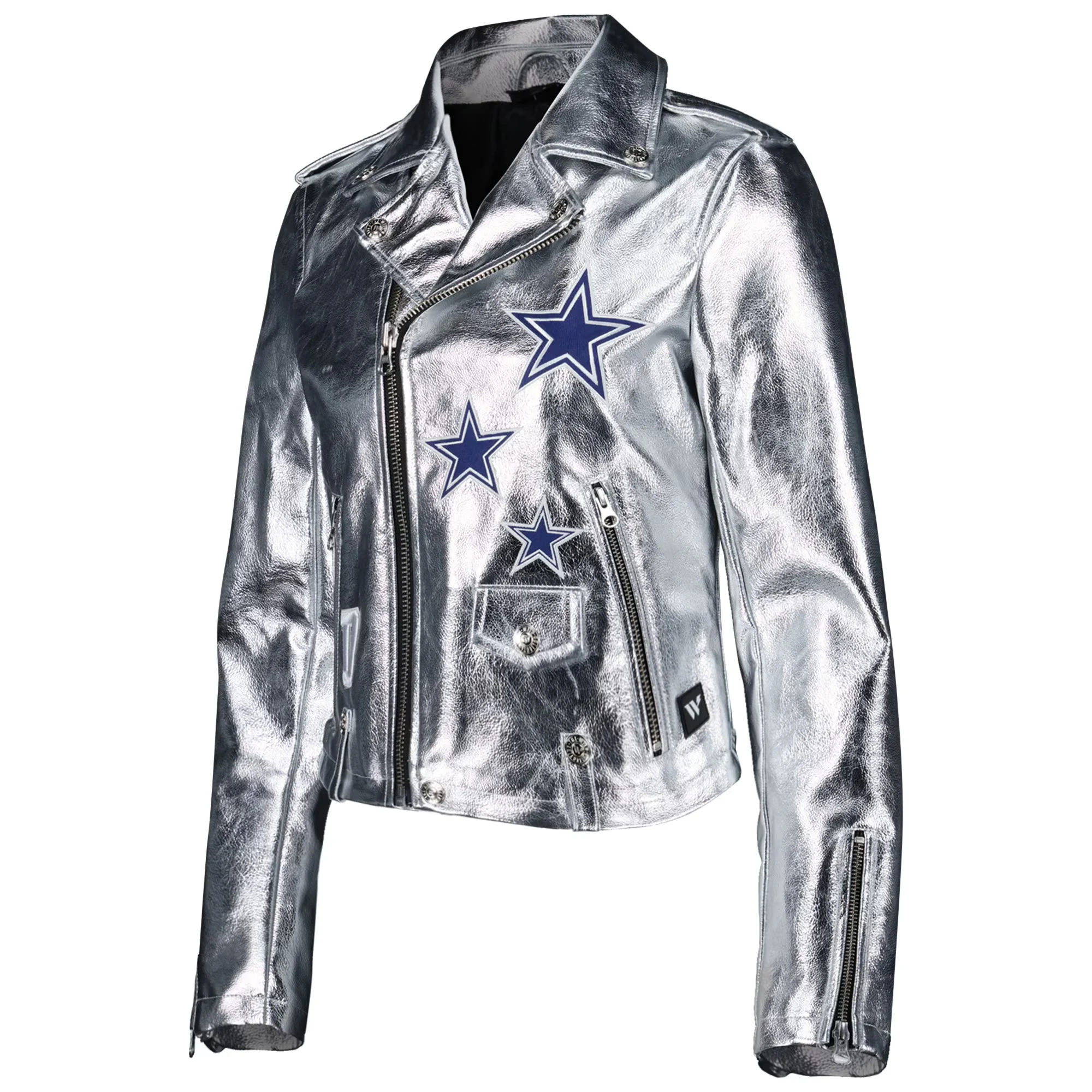Dallas Cowboys Women’s Moto Full-Zip Silver Leather Jacket