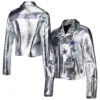 Dallas Cowboys Women’s Moto Full-Zip Silver Leather Jacket - Image 4