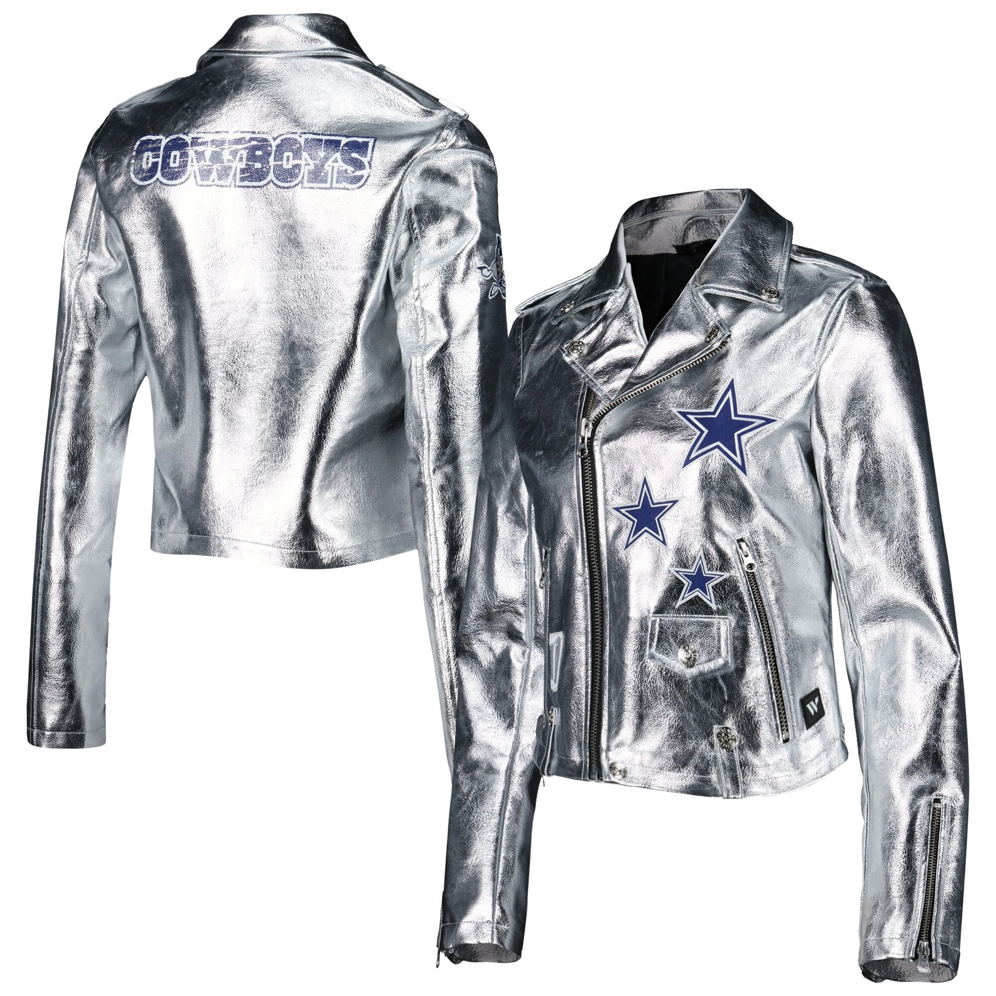 Dallas Cowboys Women’s Moto Full-Zip Silver Leather Jacket - Image 4