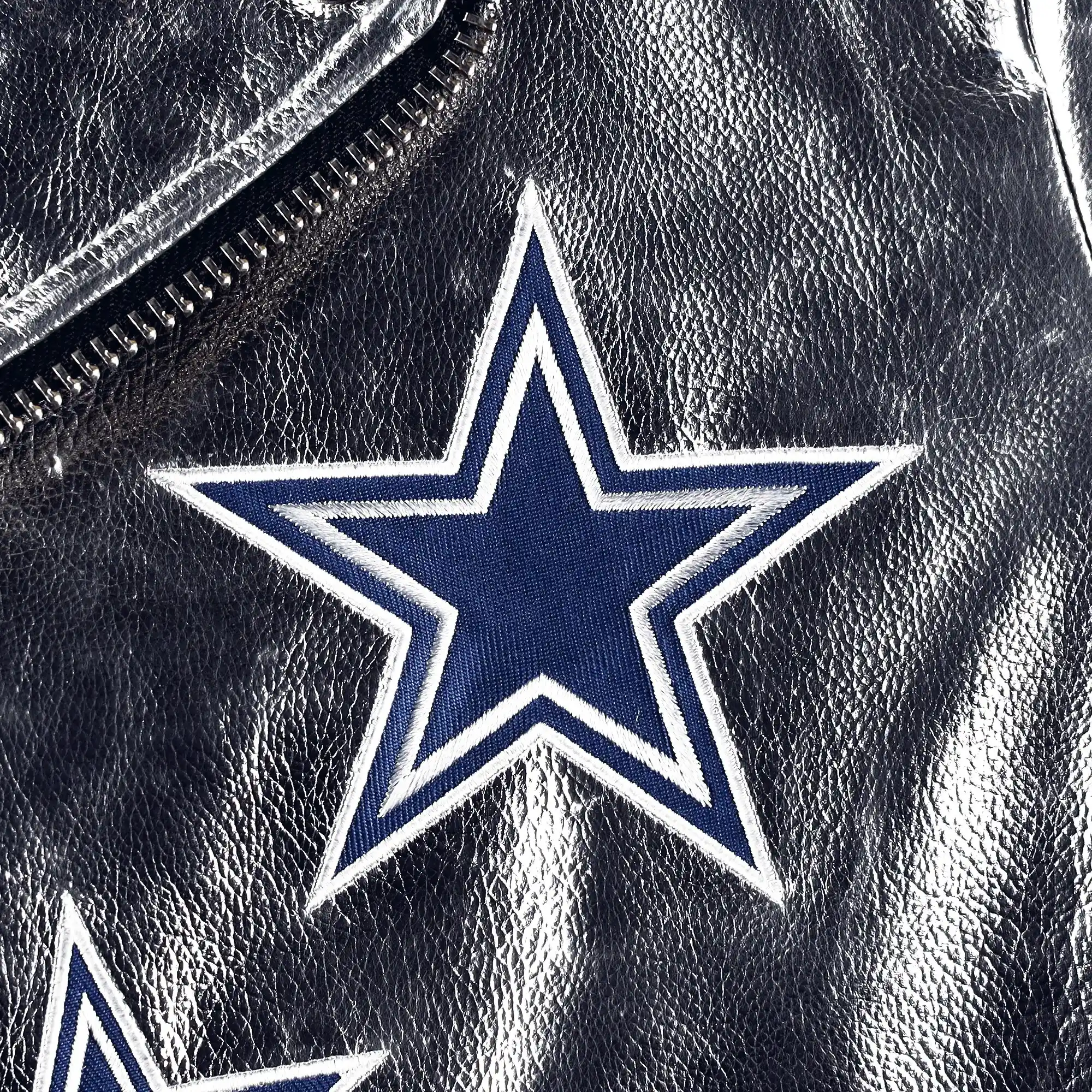 Dallas Cowboys Women’s Moto Full-Zip Silver Leather Jacket - Image 3