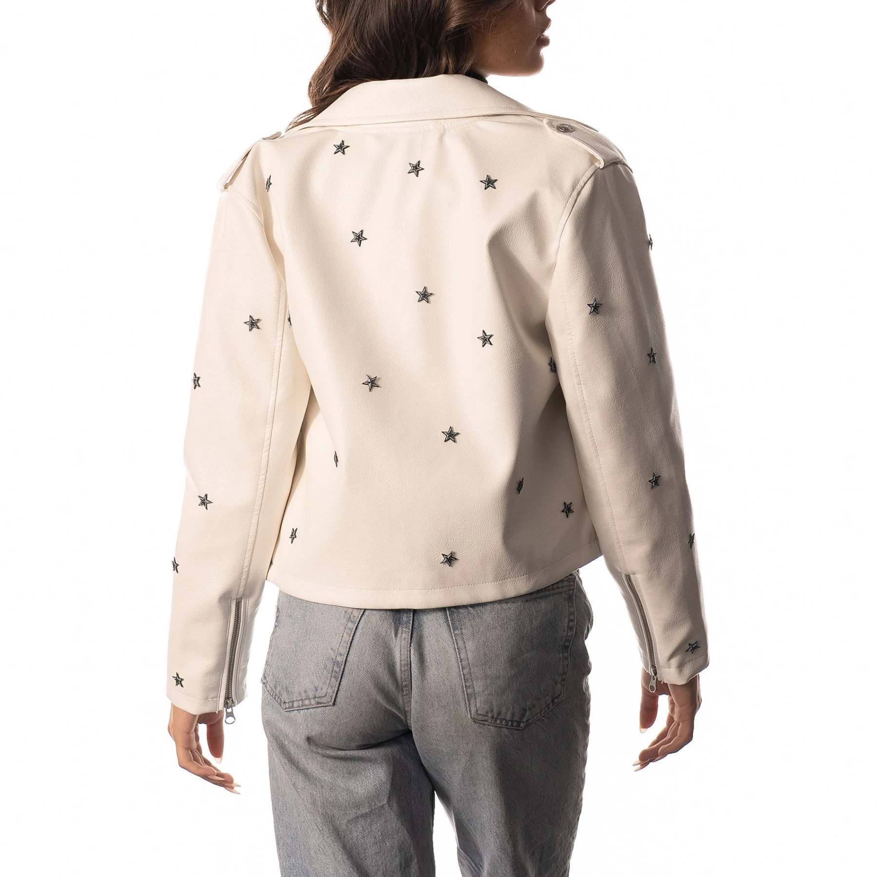 Alternative view of Dallas Cowboys Women’s Moto Full-Zip White Leather Jacket