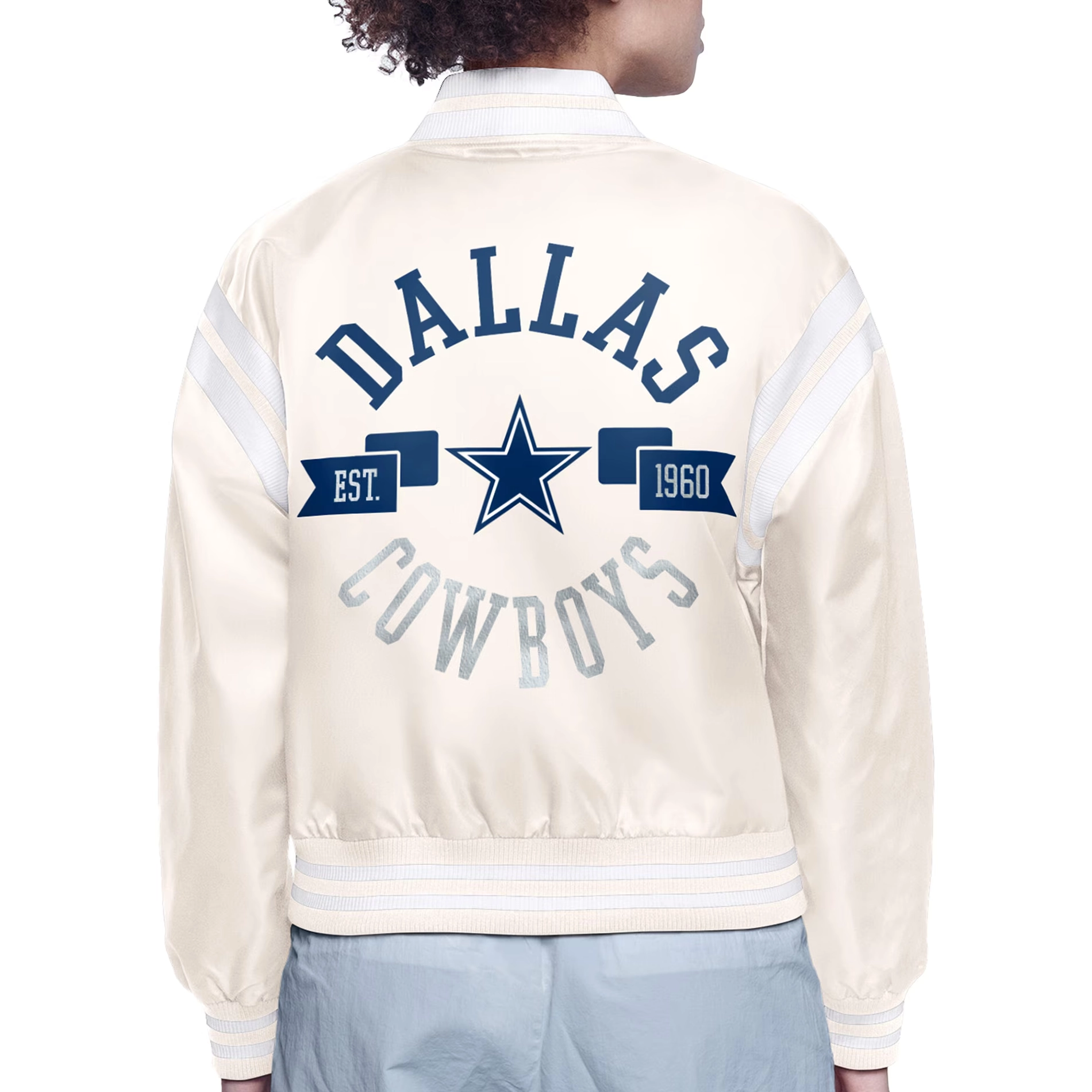 Alternative view of Dallas Cowboys Women's Round Logo Cream Satin Jacket