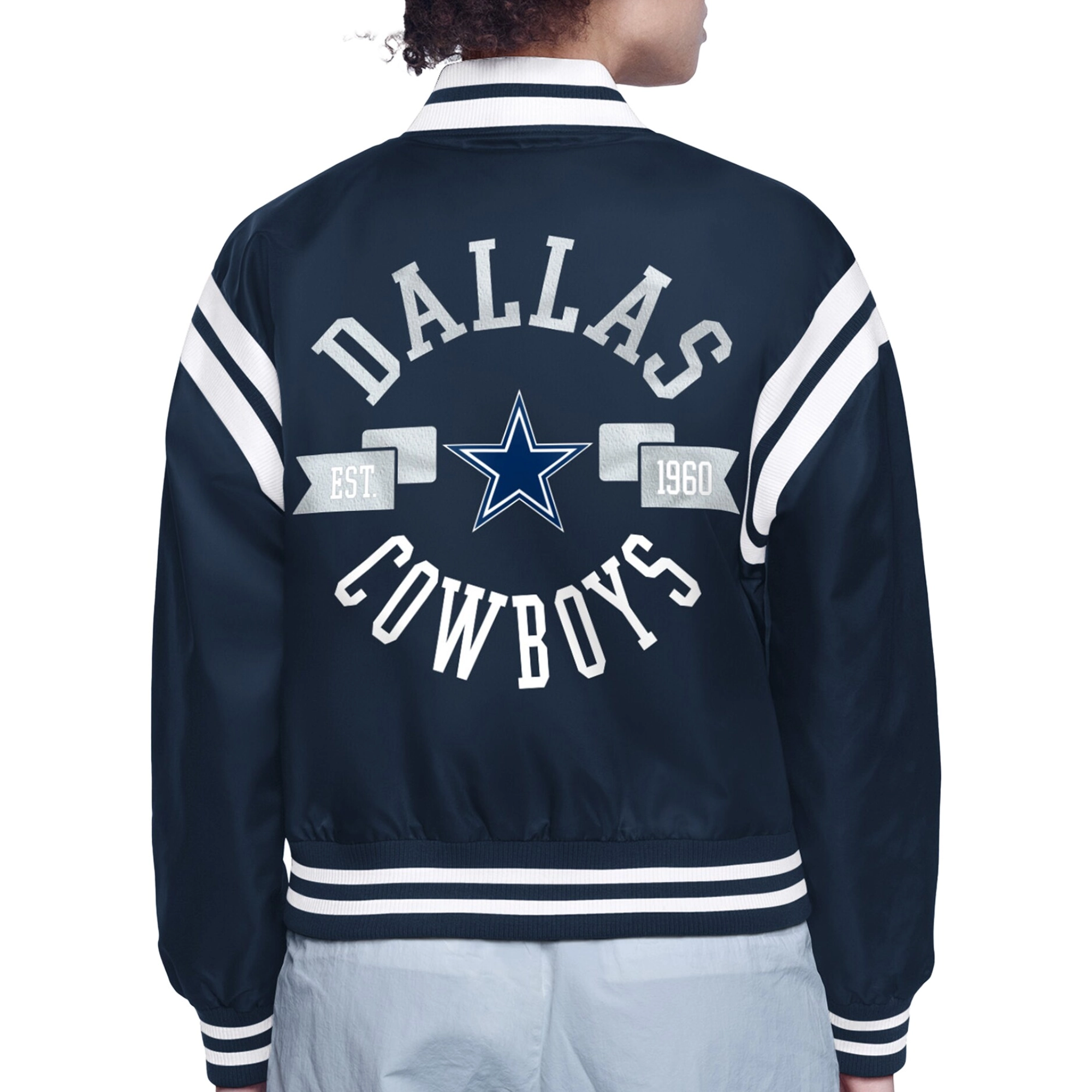 Alternative view of Dallas Cowboys Women's Round Logo Navy Satin Jacket