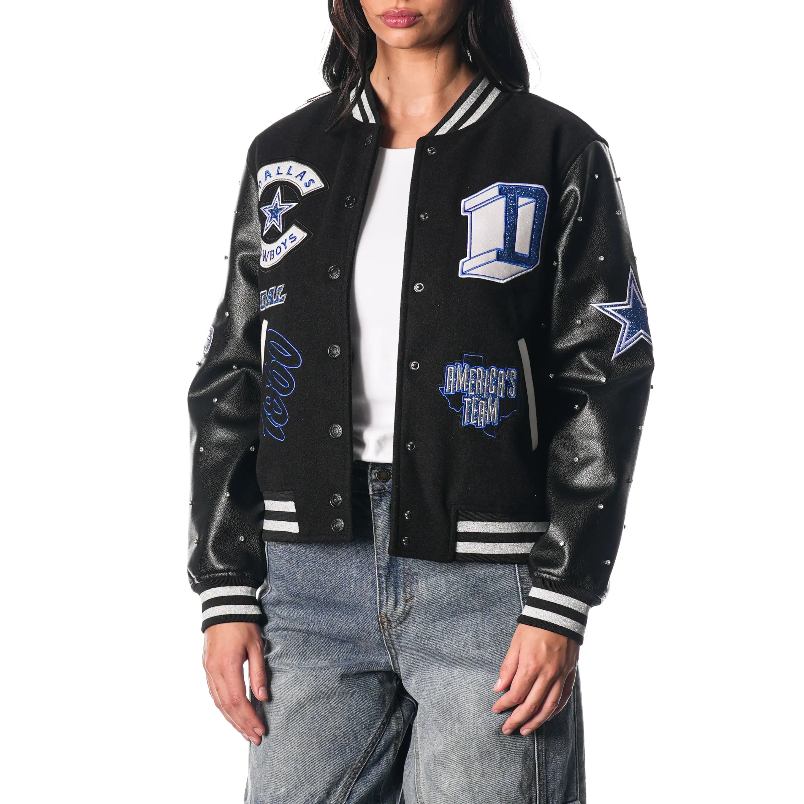 Dallas Cowboys Women’s Sparkle Wool/Leather Jacket