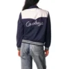 Dallas Cowboys Women's Suede Full-Snap Navy Bomber Jacket - Image 2
