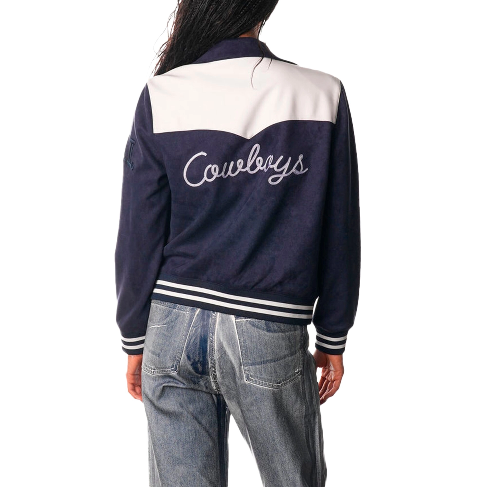 Alternative view of Dallas Cowboys Women's Suede Full-Snap Navy Bomber Jacket