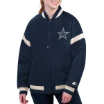 Dallas Cowboys Women's Tournament Navy Satin Varsity Jacket