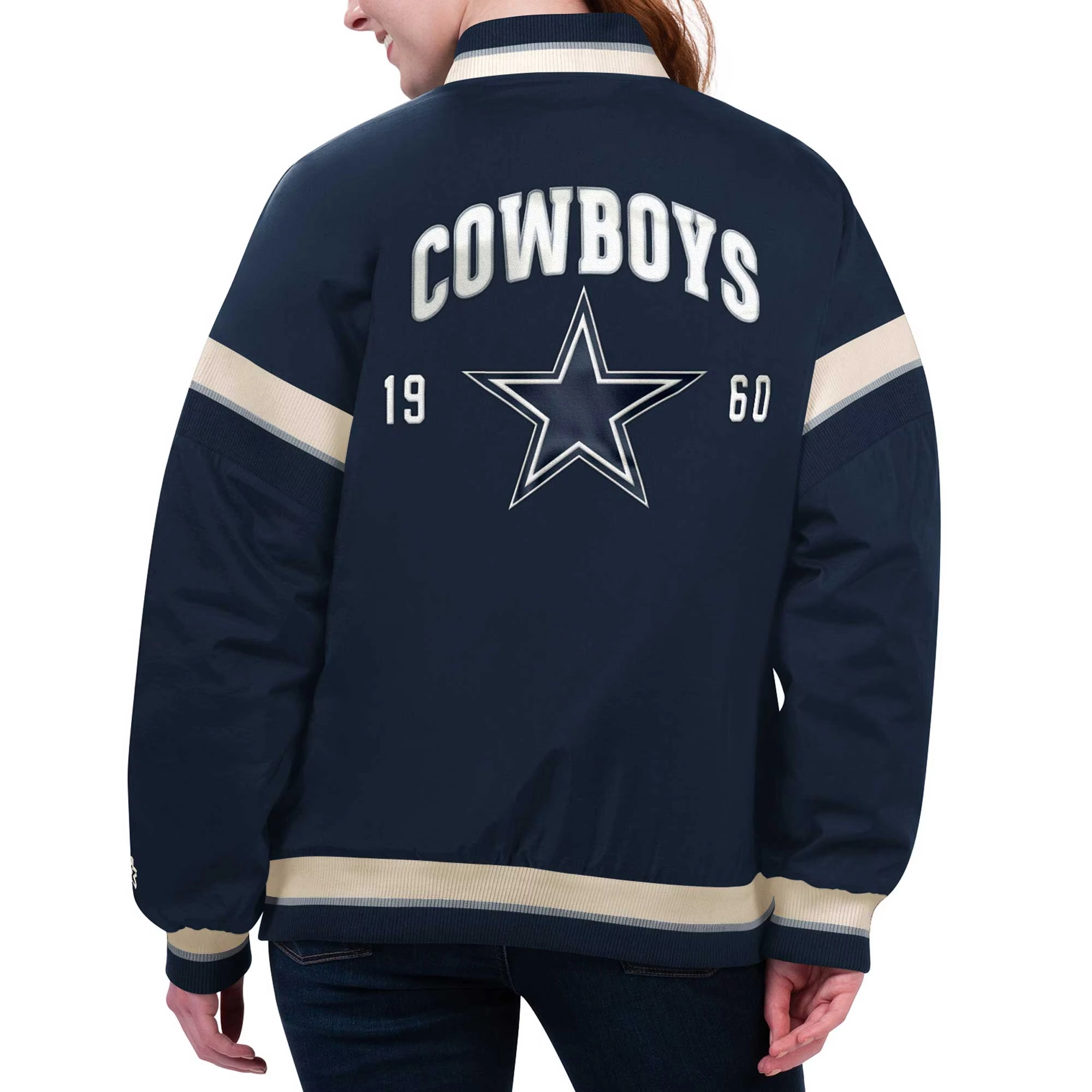 Alternative view of Dallas Cowboys Women's Tournament Navy Satin Varsity Jacket