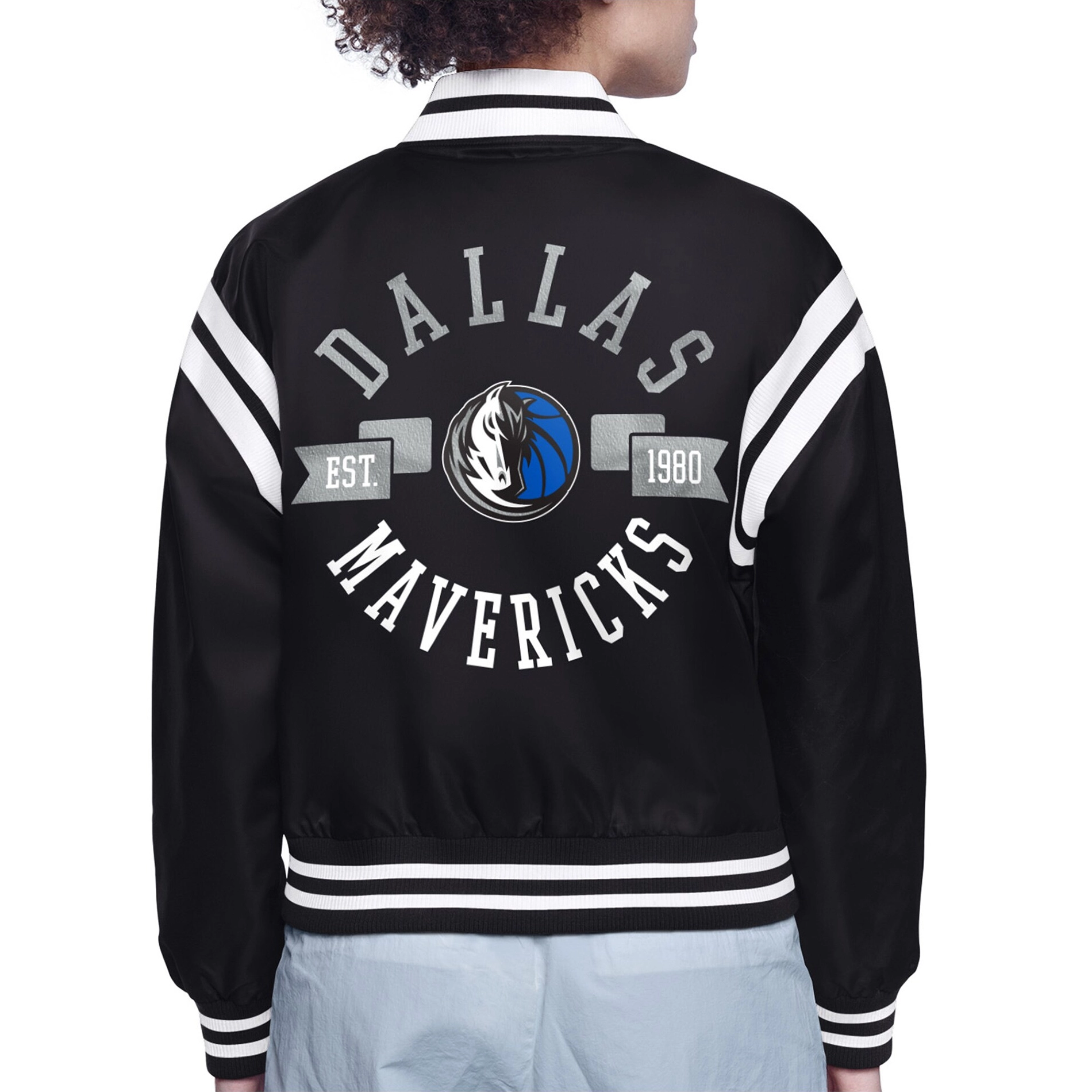 Alternative view of Dallas Mavericks Women's Round Logo Black Satin Jacket