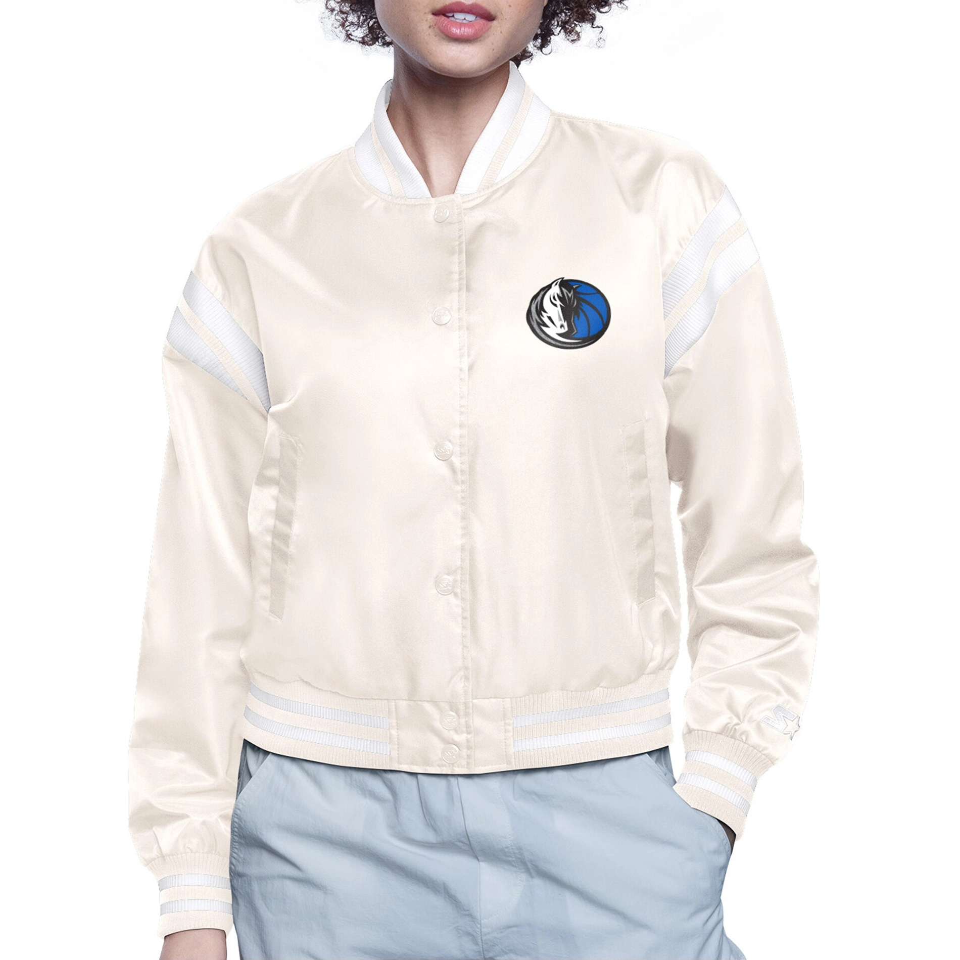 Dallas Mavericks Women's Round Logo Cream Satin Jacket