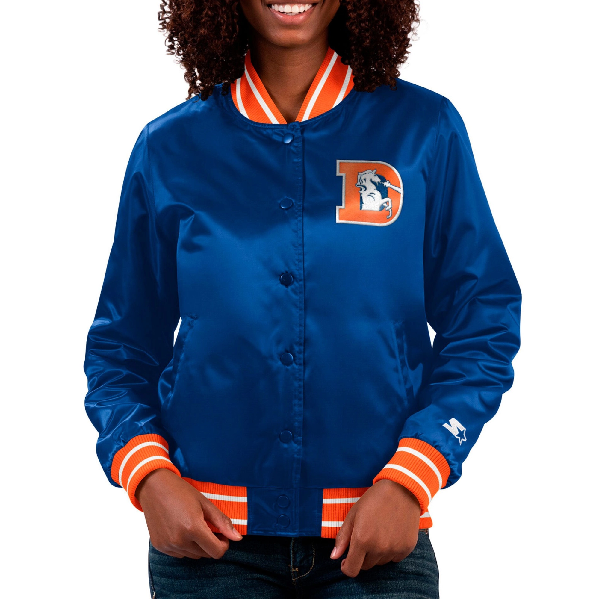 Count Blue Denver Broncos Women's Full Count Blue Satin Varsity Jacket